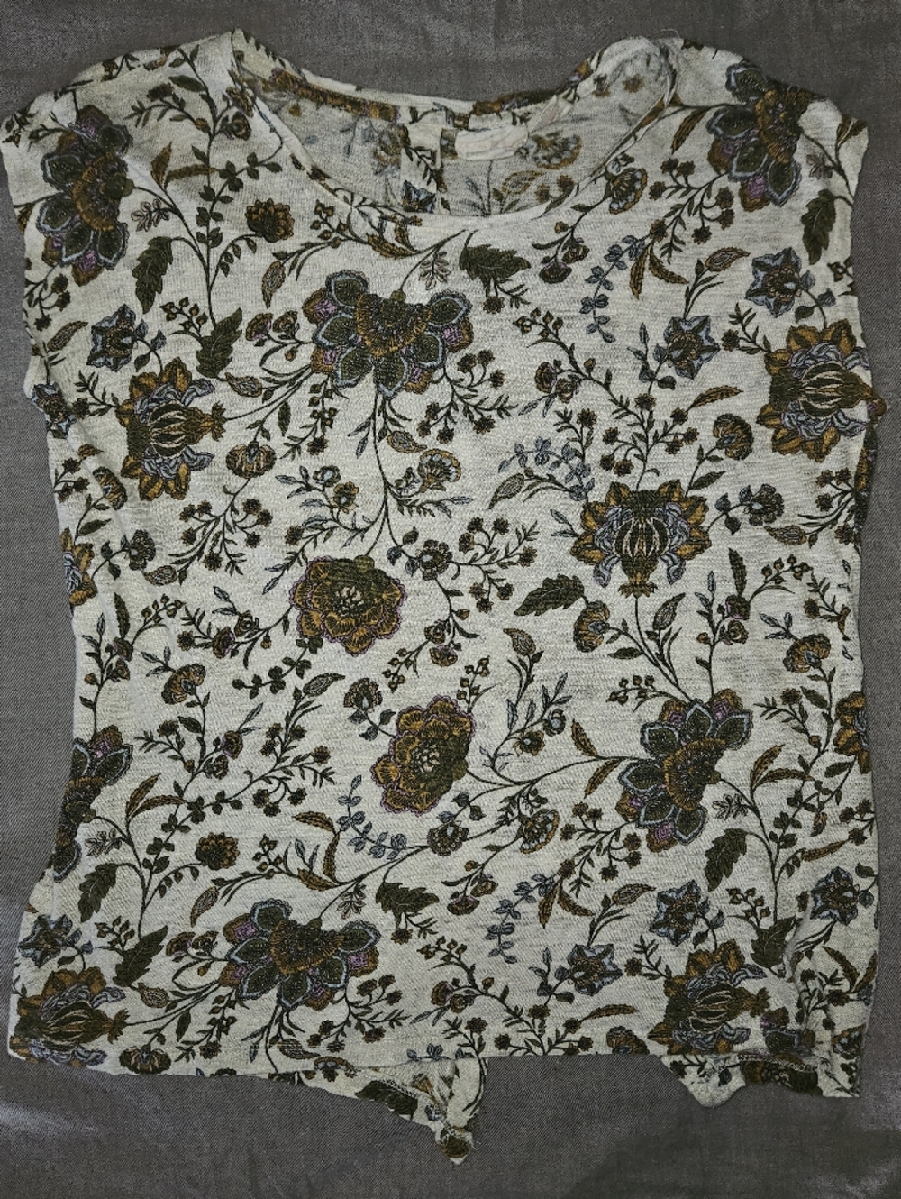 Rachel Ashwell 100% Linen Floral Printed Top in Cream, Olive & Mustard